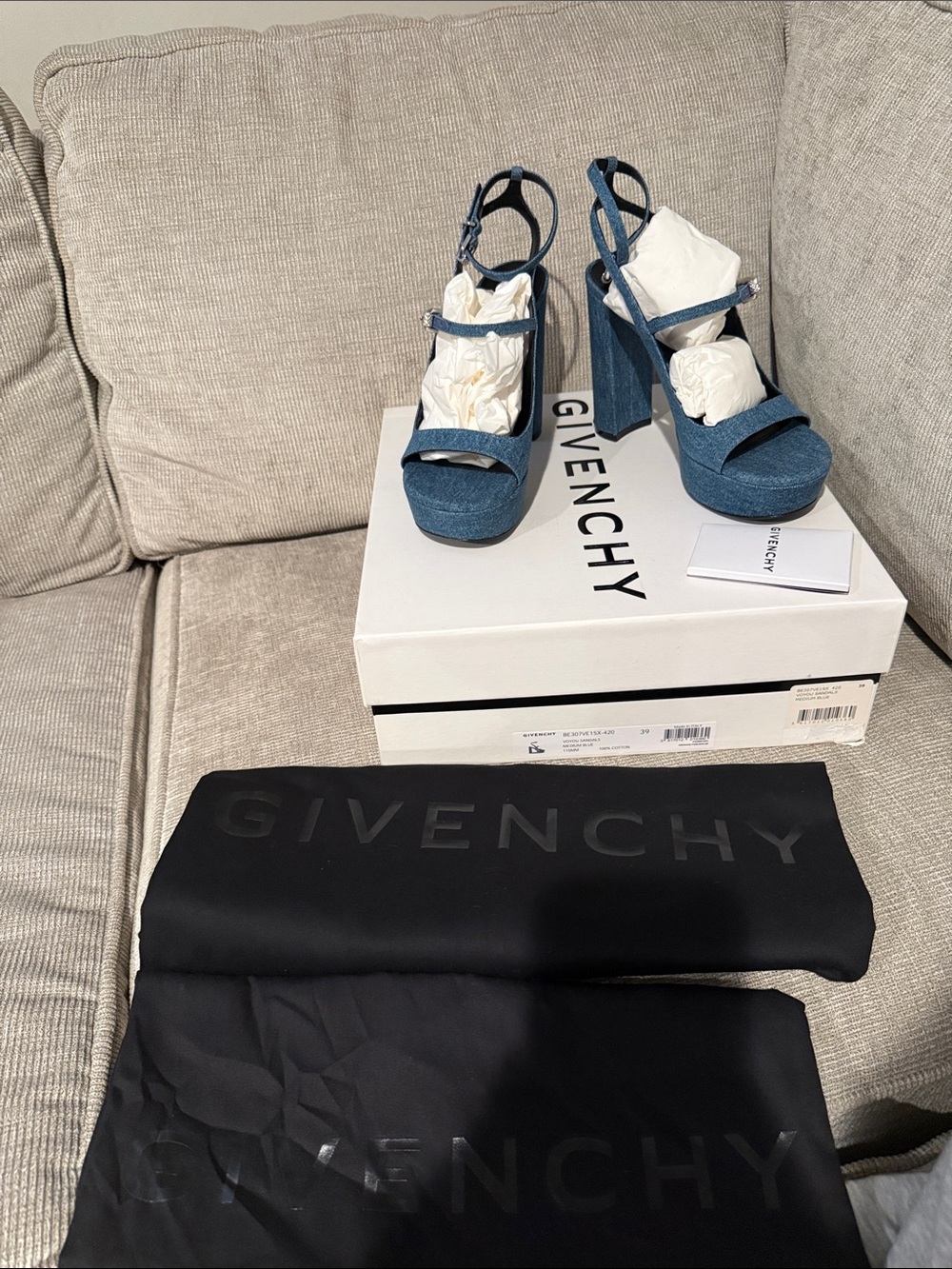 Brand NewGivenchy Denim Blue Platform Ankle-Strap Heels size 9